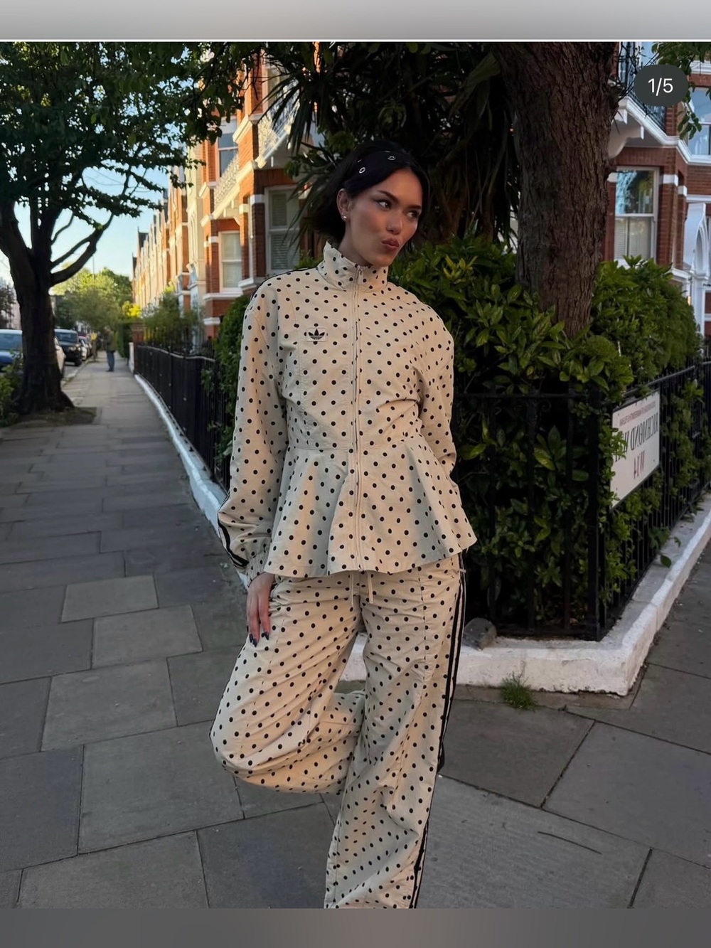 adidas Originals x ASOS regular fit polka dot track jacket in stone Size Small - Picture 2 of 11